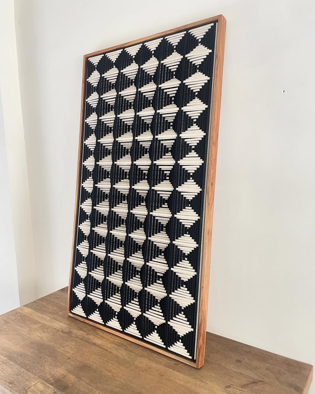 grid textile art, cotton, handmade free style weaving grid textile art, cotton, handmade free style weaving