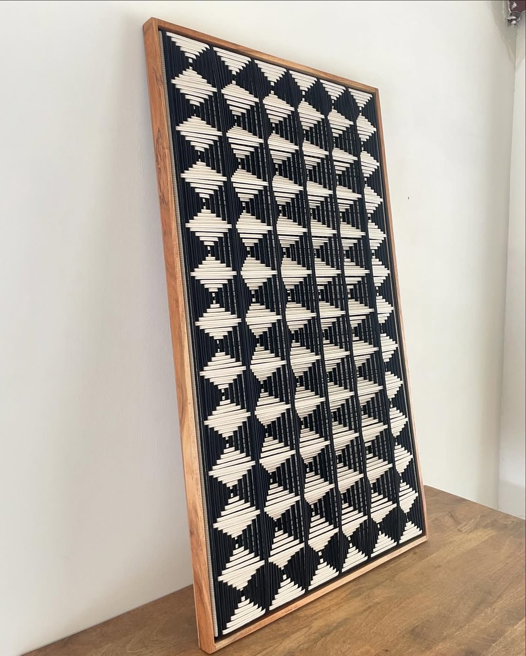 grid textile art, cotton, handmade free style weaving grid textile art, cotton, handmade free style weaving