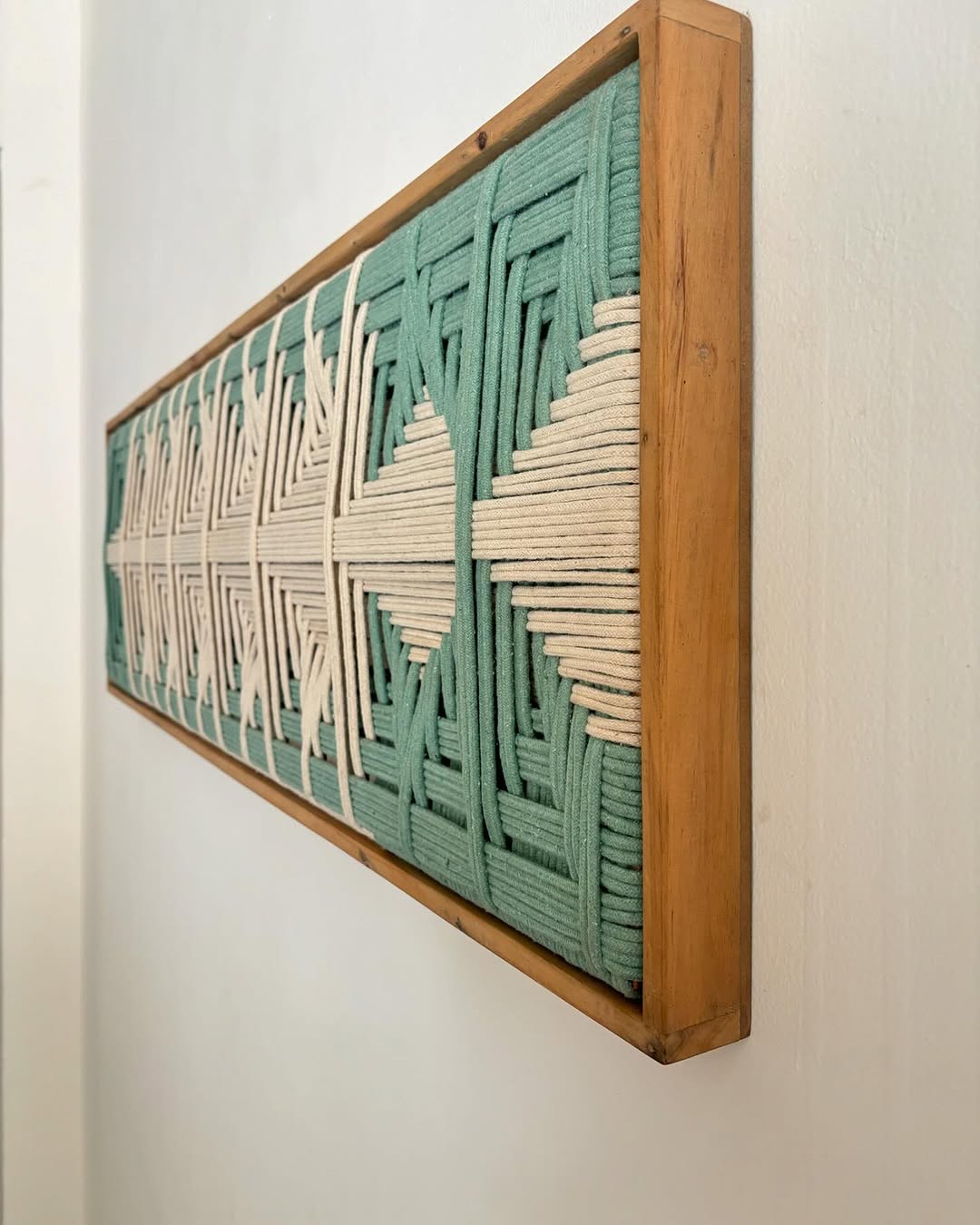 woven wonder teal green & white wall art, wooden frame woven wonder teal green & white wall art, wooden frame