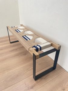 Woven Bench Metal Legs - Beige White Blue