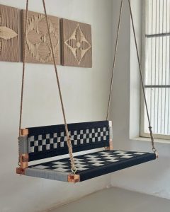 Woven Swing with Backrest, Black and Gray #CHECKERBOARD