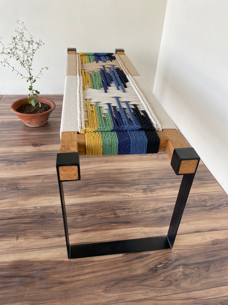 handwoven bench in metal legs handwoven bench in metal legs