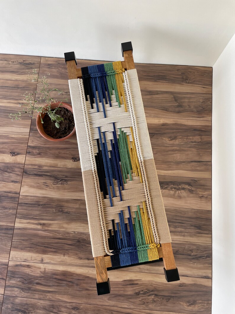 handwoven bench in metal legs handwoven bench in metal legs