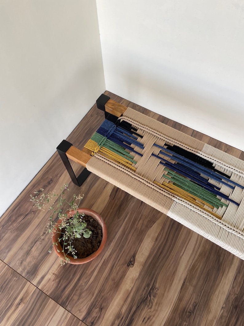 handwoven bench in metal legs handwoven bench in metal legs