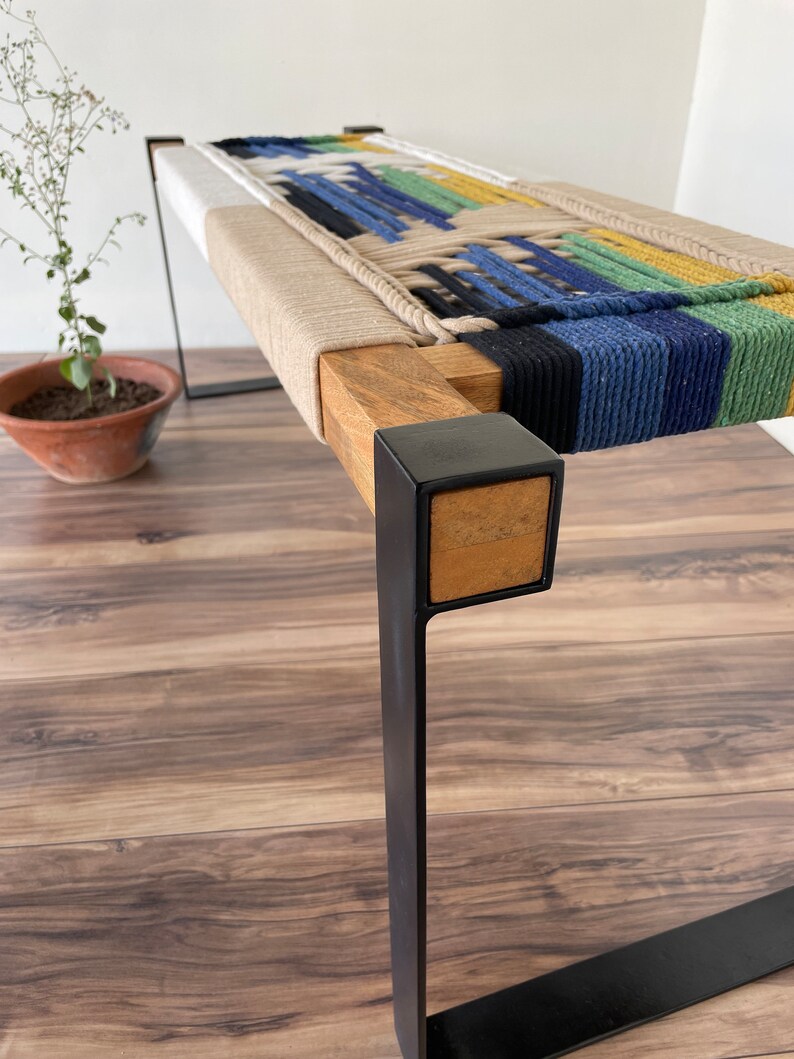 handwoven bench in metal legs handwoven bench in metal legs