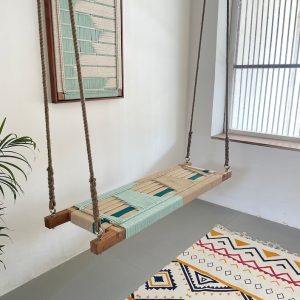 hand woven adults and kids swing beige green