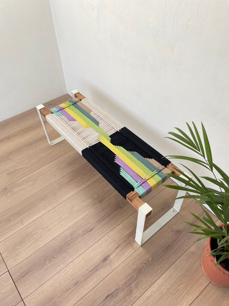 handwoven bench in metal legs #brio handwoven bench in metal legs #brio