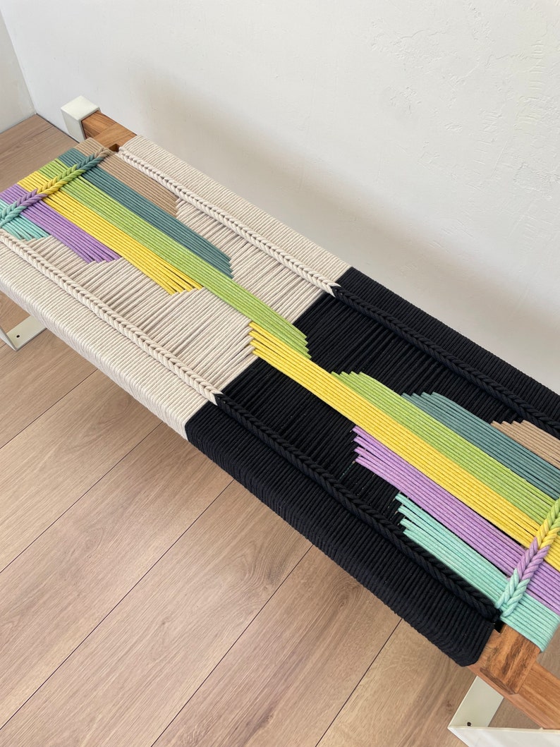 handwoven bench in metal legs #brio handwoven bench in metal legs #brio