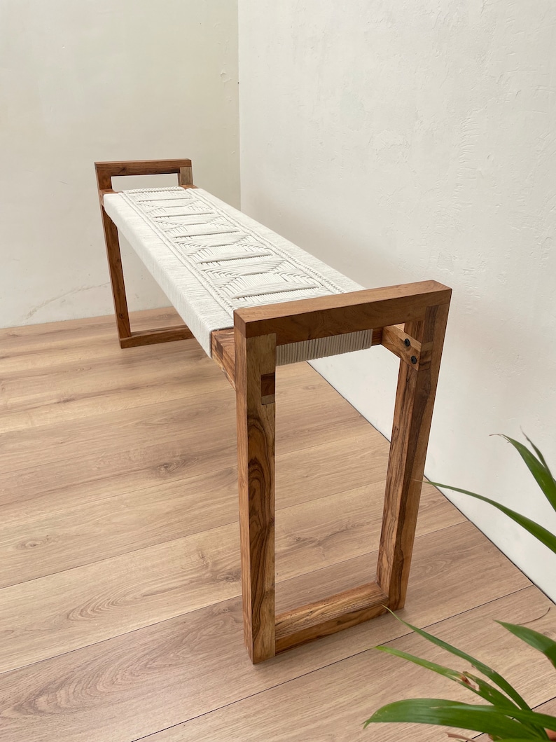 handwoven bench in wooden legs #nexo copy handwoven bench in wooden legs #nexo copy