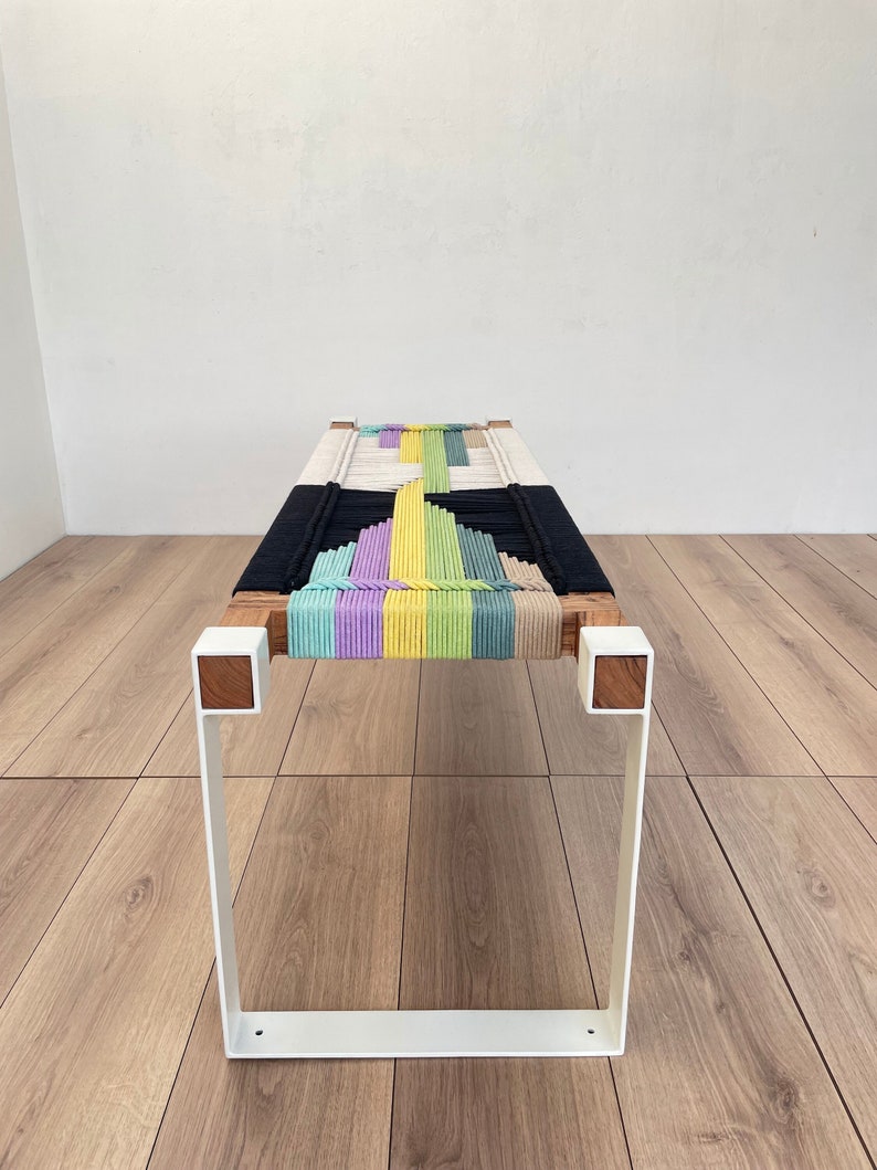 handwoven bench in metal legs #brio handwoven bench in metal legs #brio