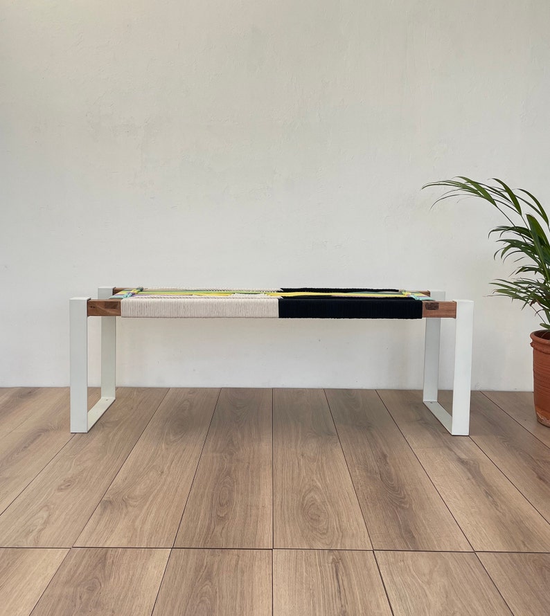 handwoven bench in metal legs #brio handwoven bench in metal legs #brio