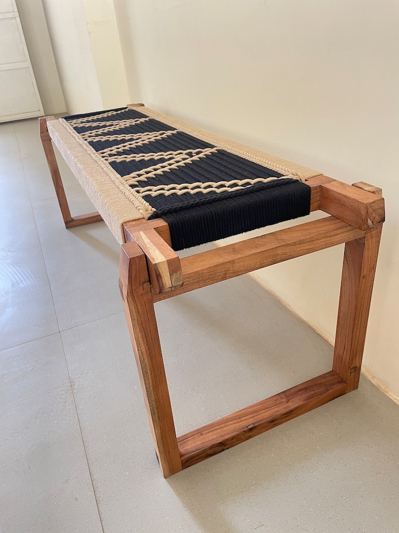 handwoven bench in wooden legs #axis handwoven bench in wooden legs #axis