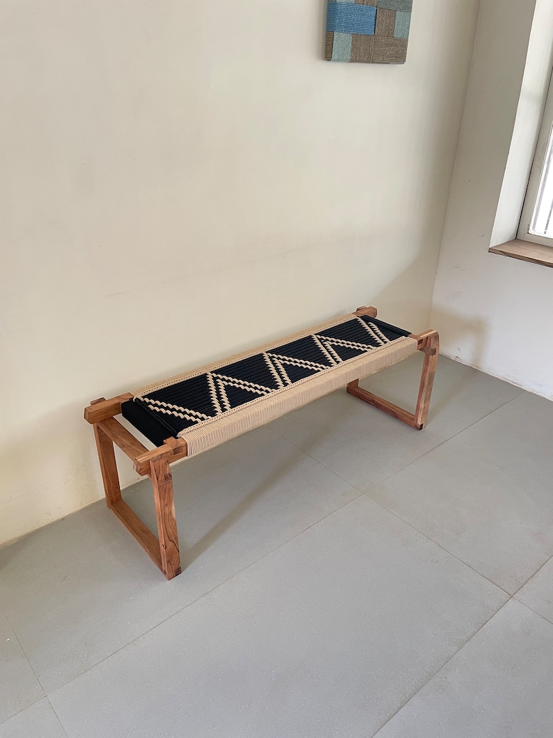 handwoven bench in wooden legs #axis handwoven bench in wooden legs #axis