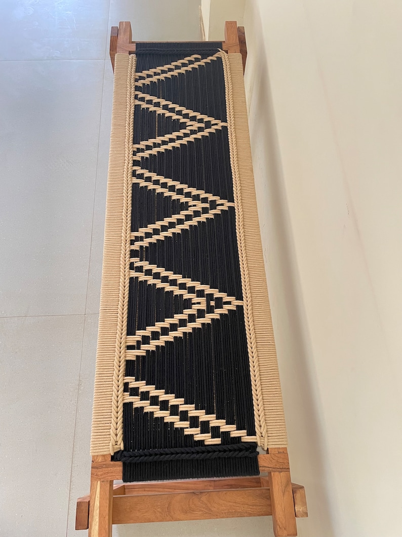 handwoven bench in wooden legs #axis handwoven bench in wooden legs #axis