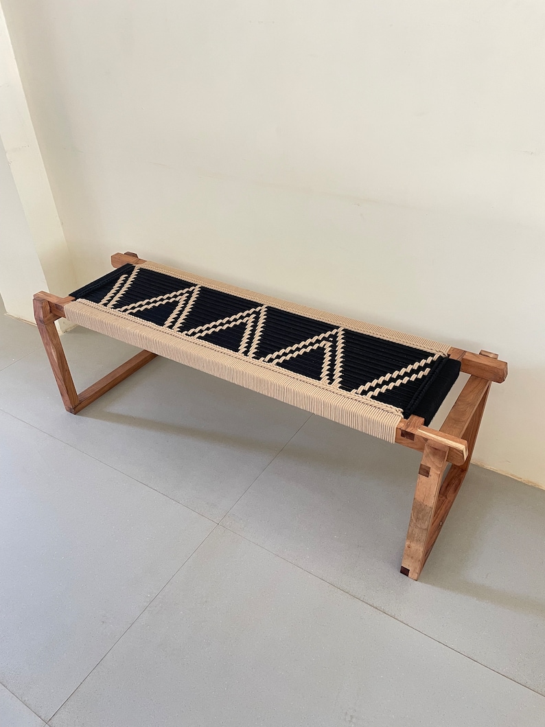 handwoven bench in wooden legs #axis handwoven bench in wooden legs #axis